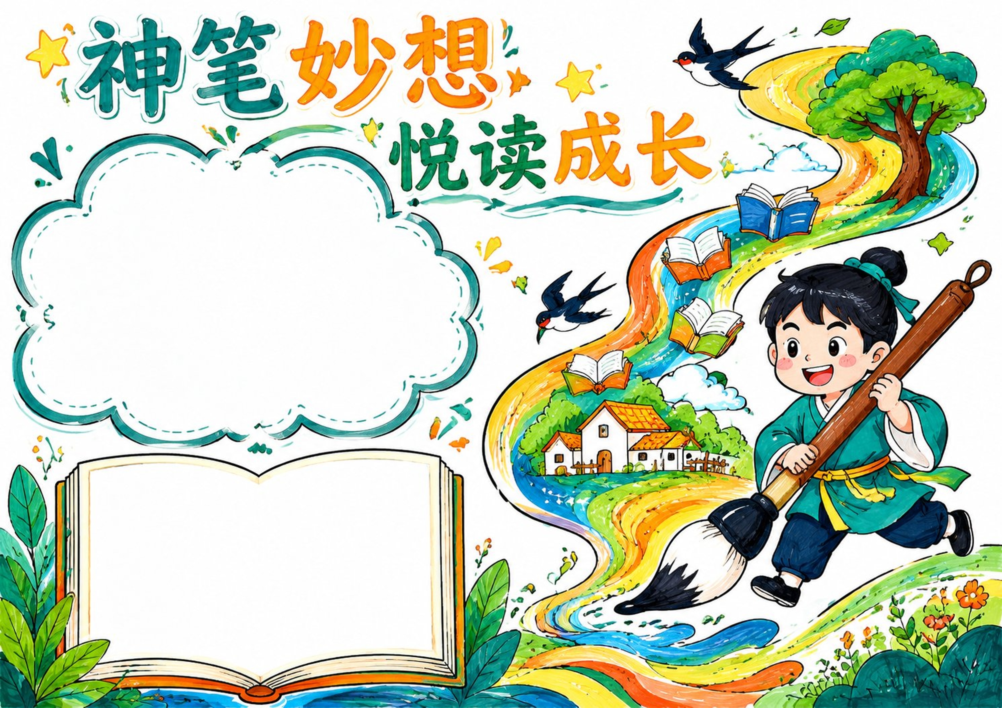 神笔马良快乐读书吧手抄报手抄报彩图无字