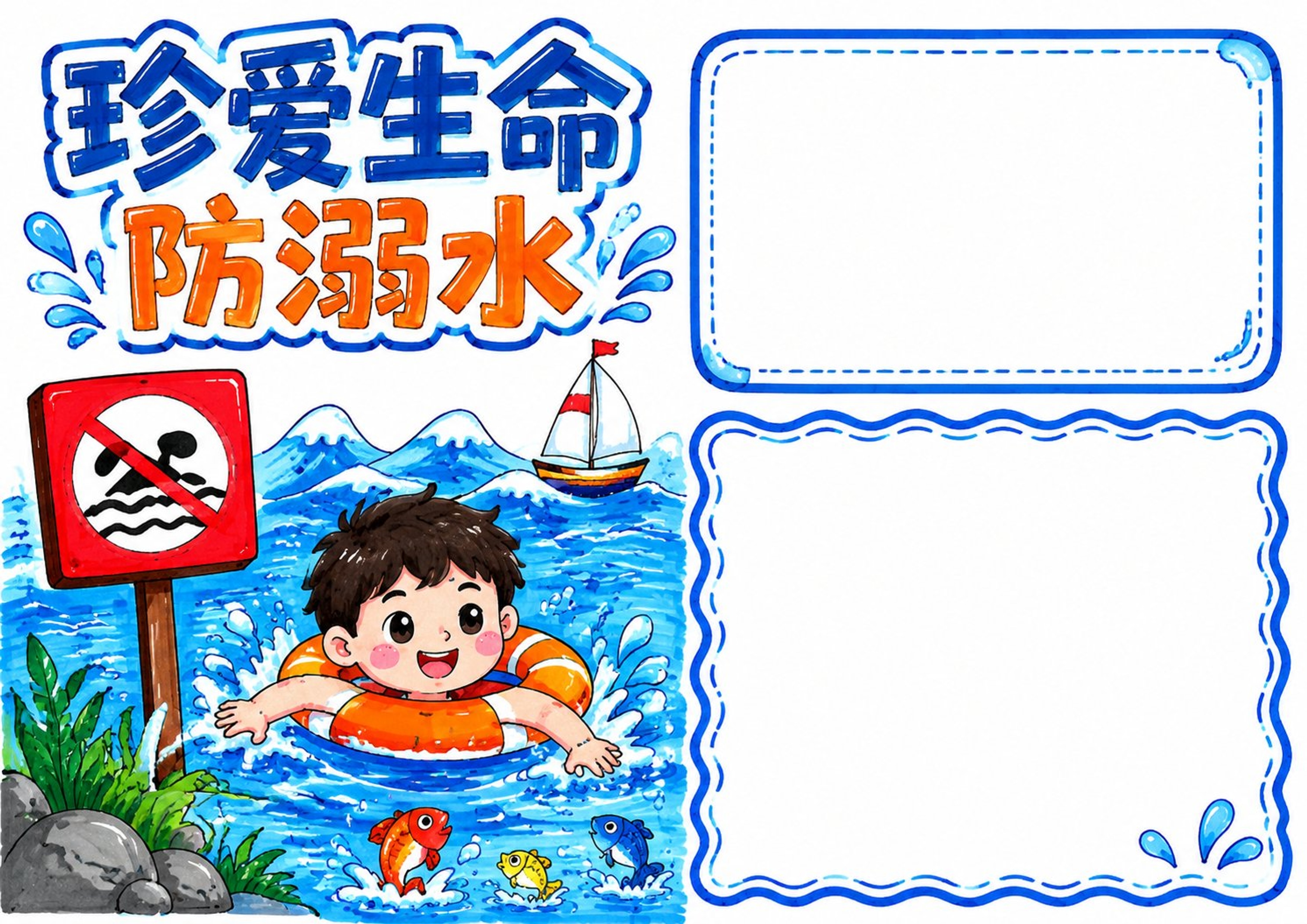 防溺水安全手抄报彩图无字