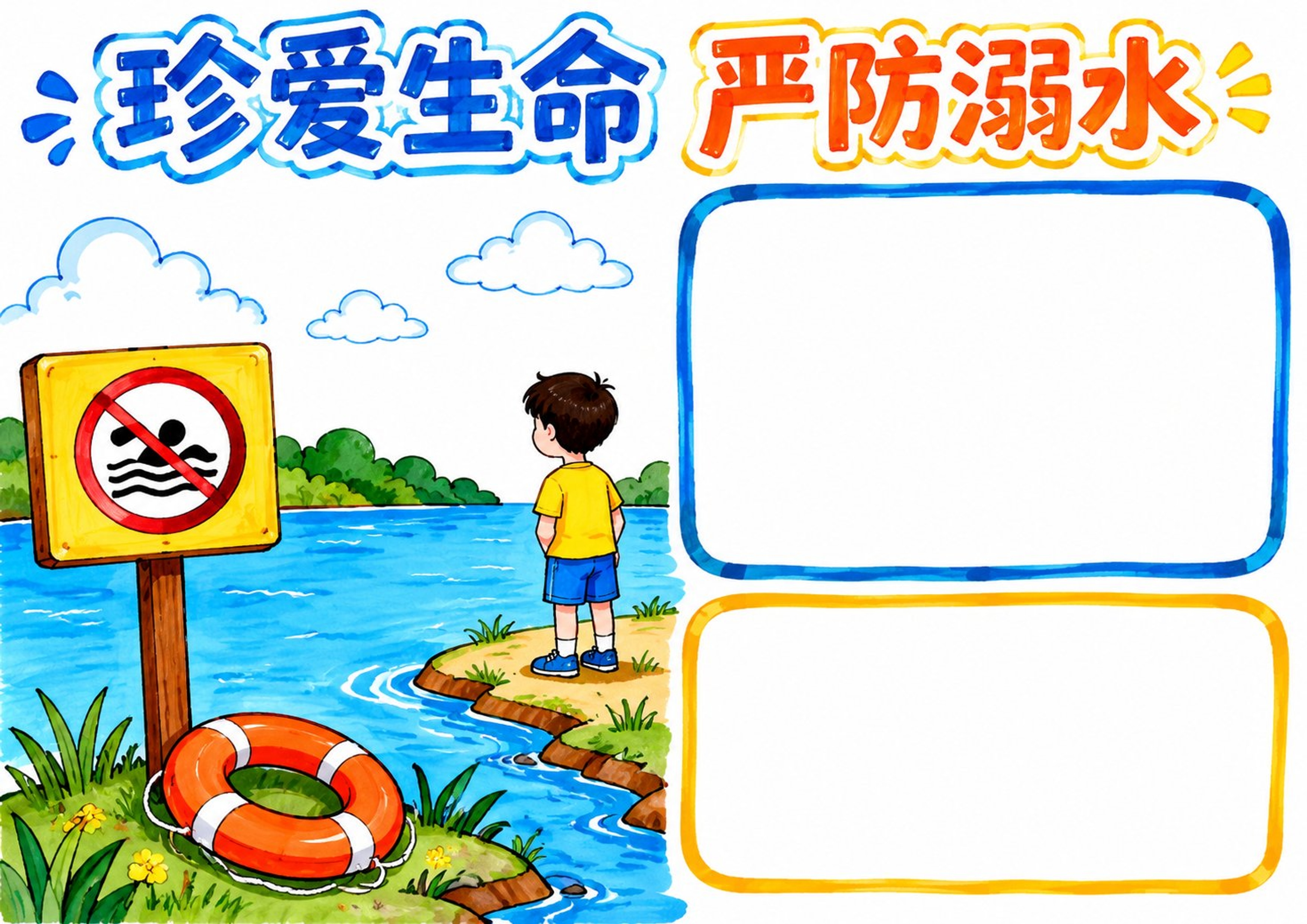 防溺水安全手抄报彩图无字
