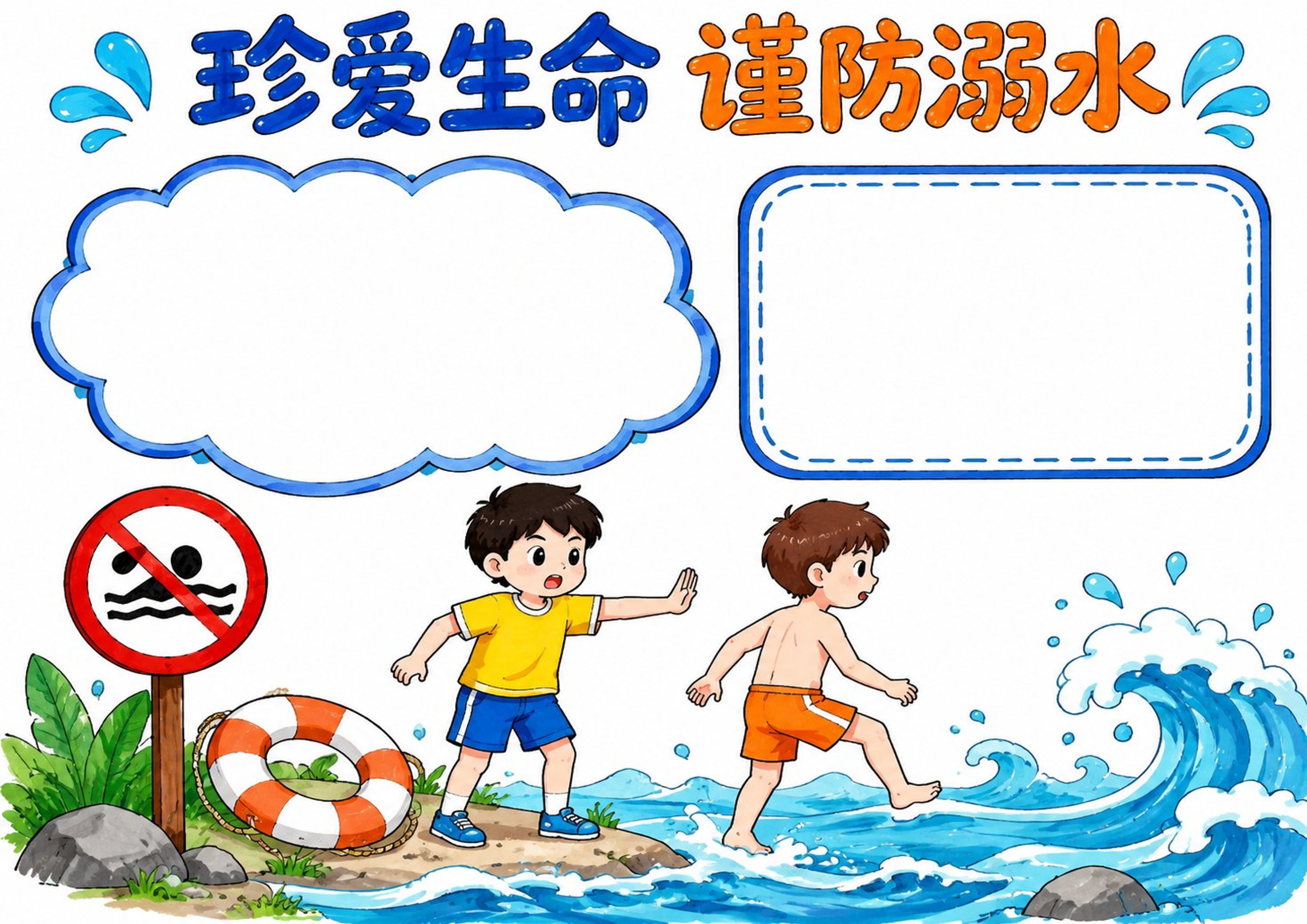 防溺水安全手抄报彩图无字