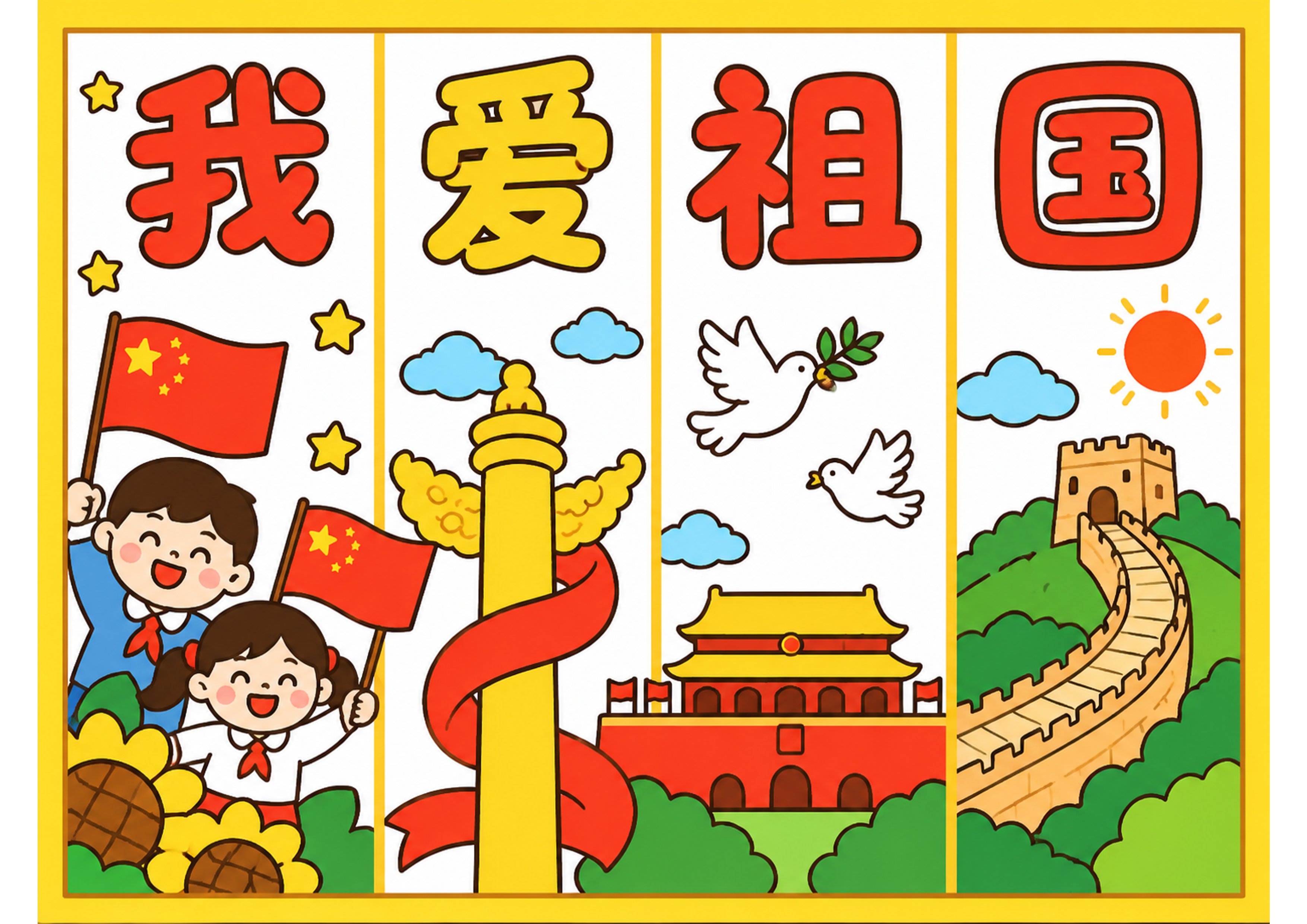 《我爱祖国》国庆节绘画手抄报图片