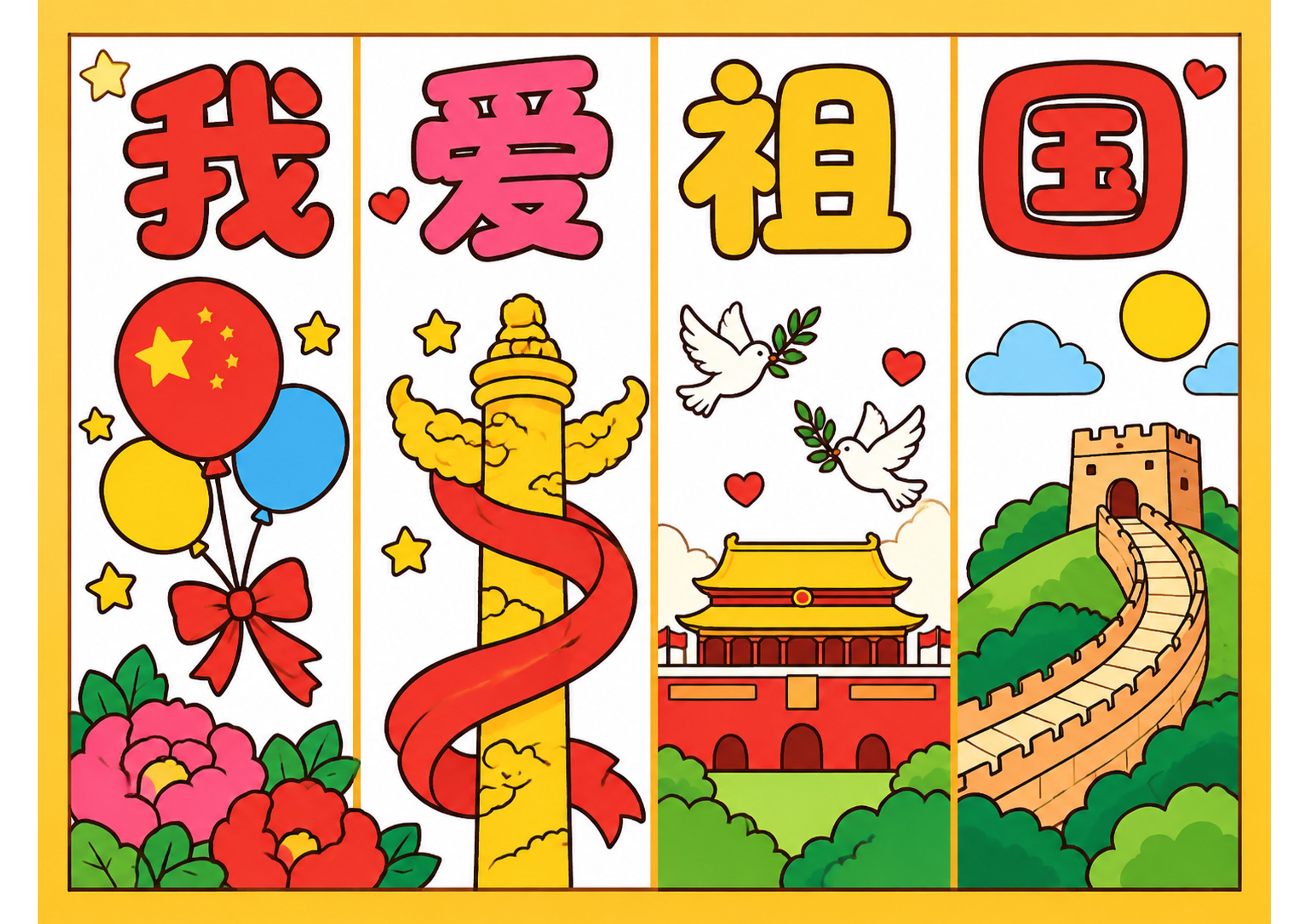 《我爱祖国》国庆节绘画手抄报图片