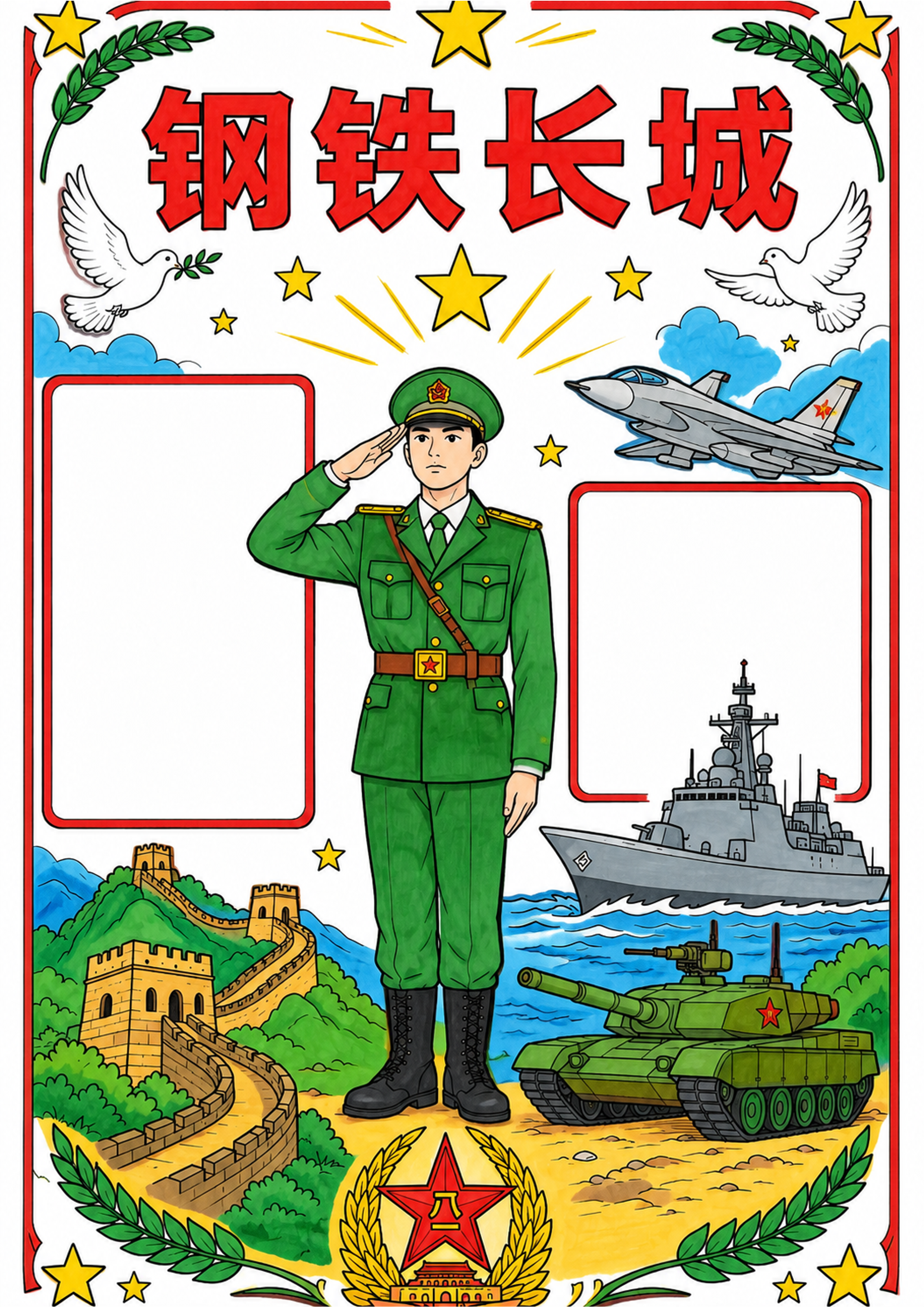 八一建军节手抄报彩图无字