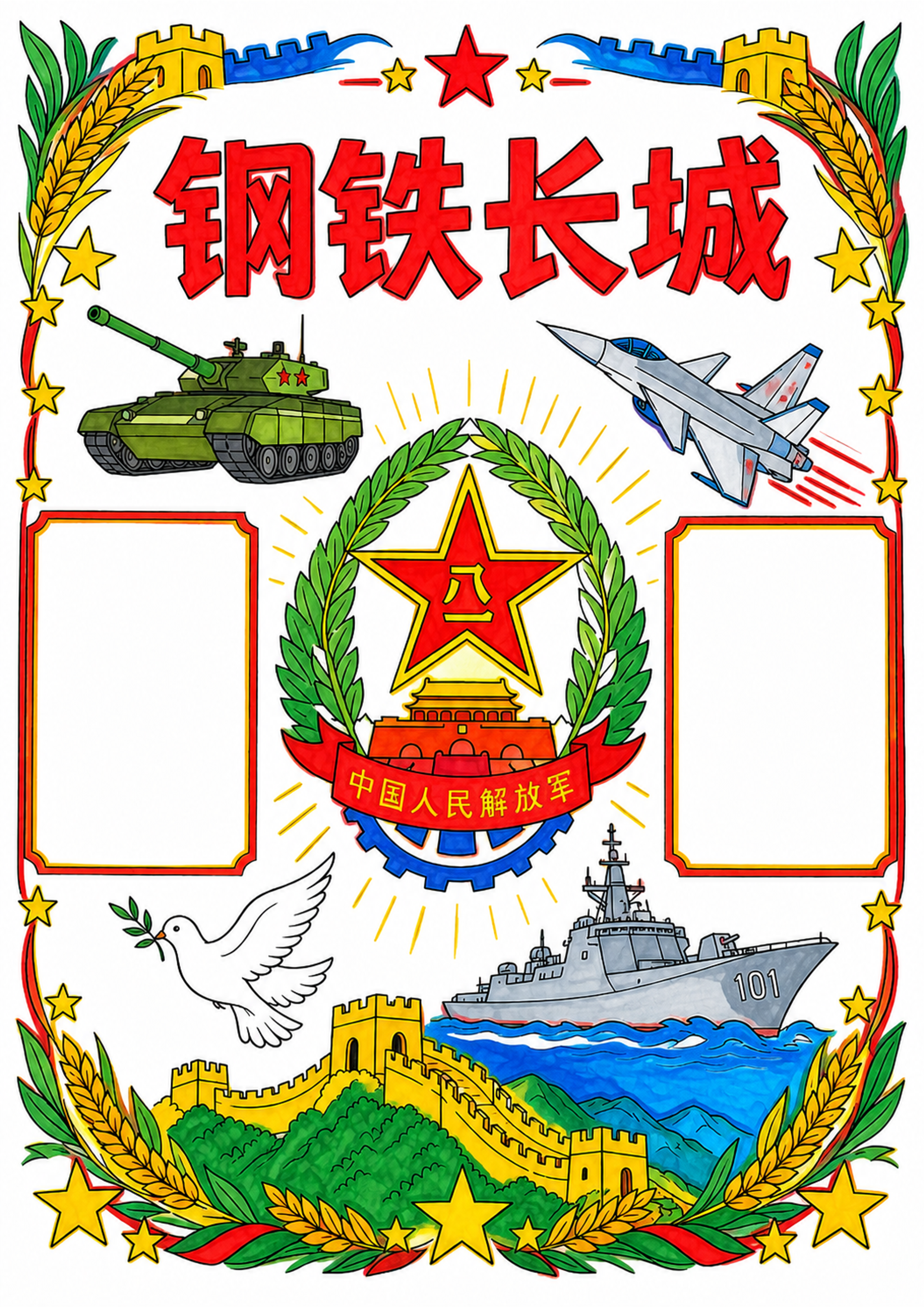 八一建军节手抄报彩图无字