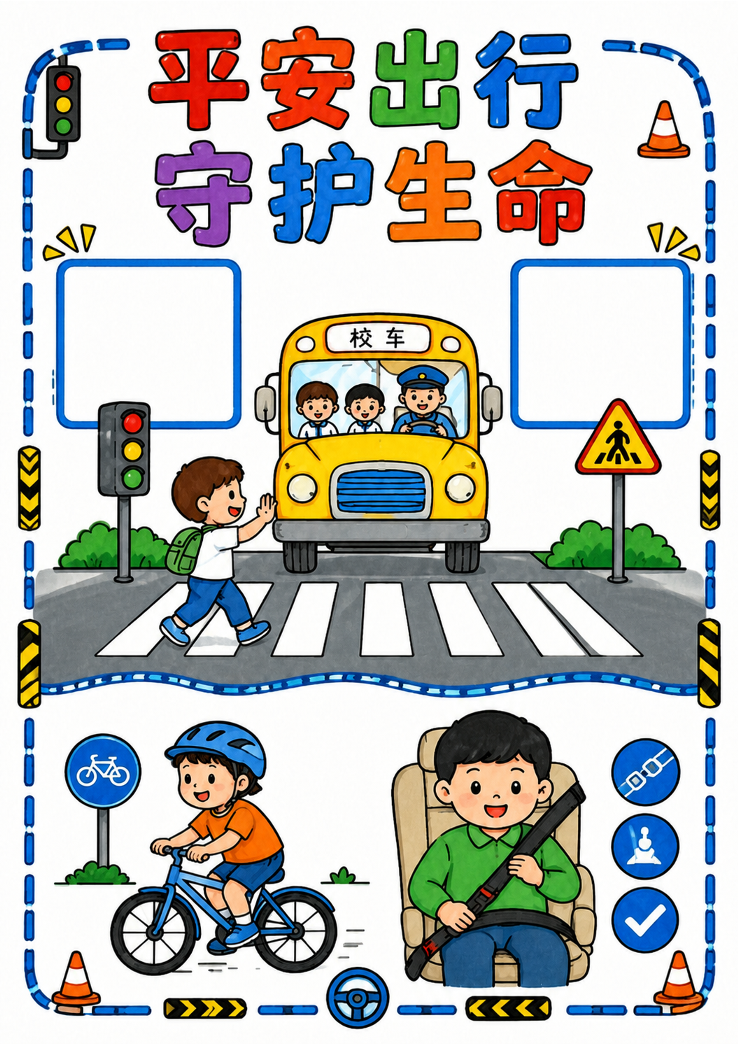 交通安全手抄报彩图无字