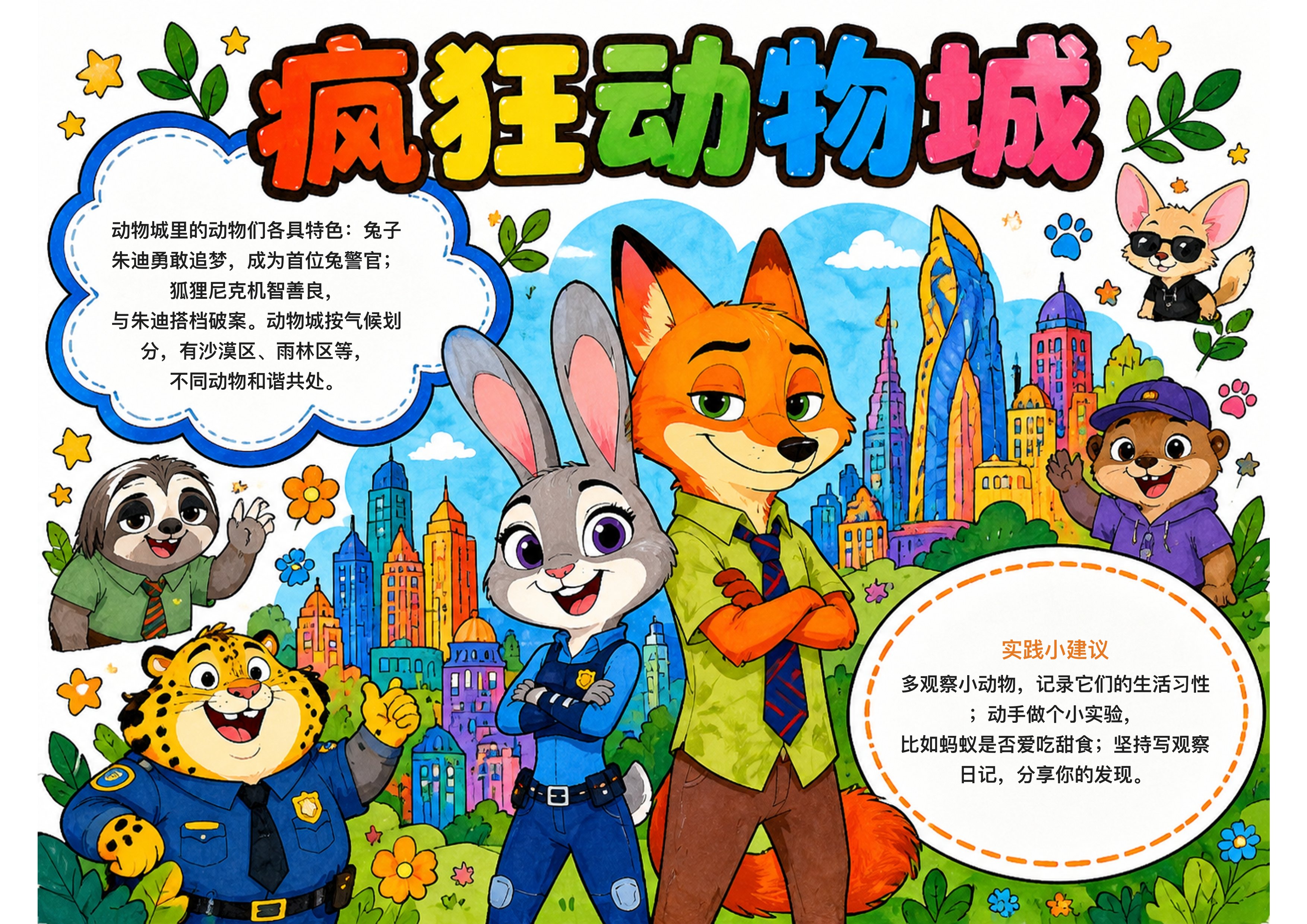 疯狂动物城主题手抄报手抄报图片
