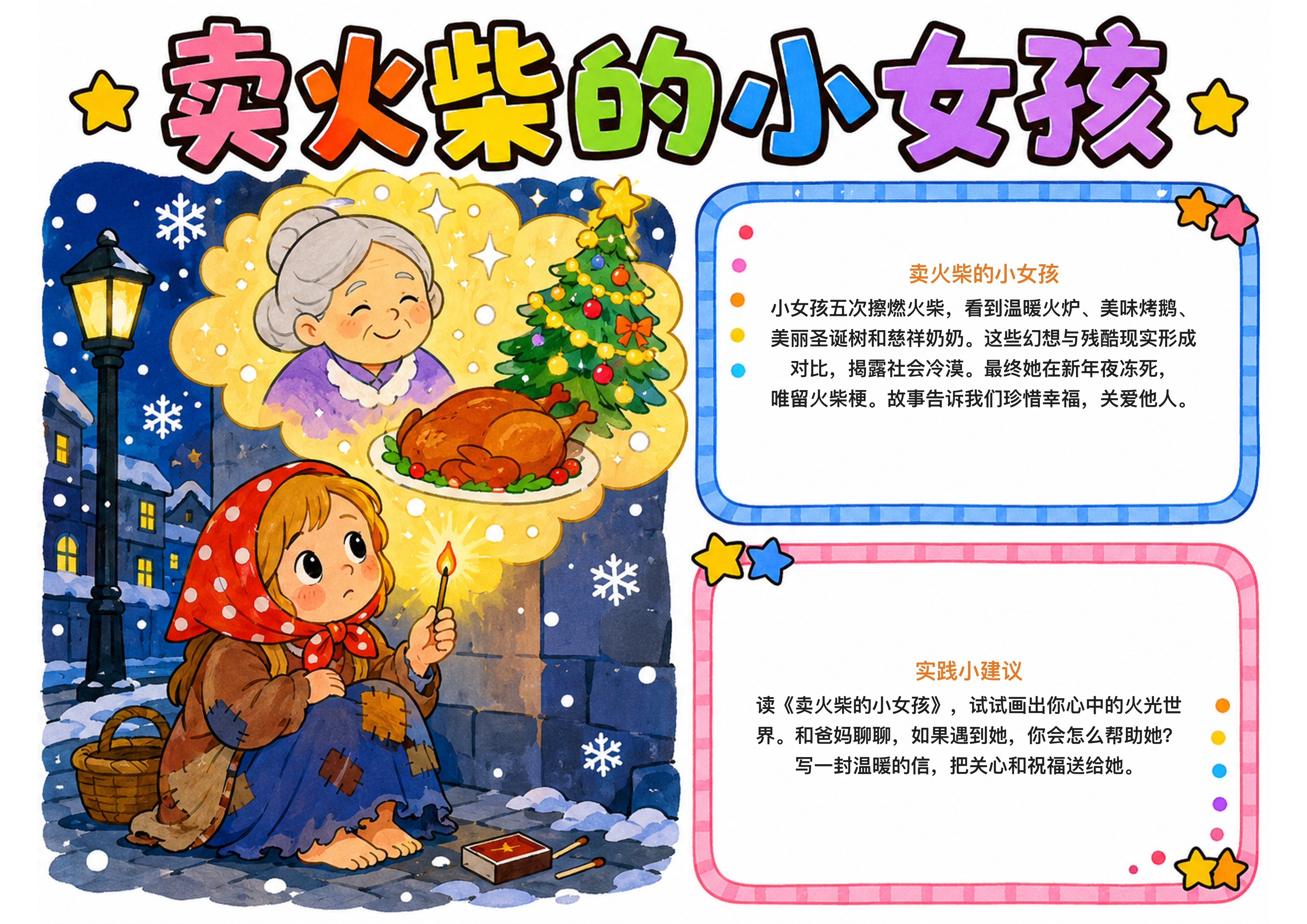 卖火柴的小女孩｜小学语文名著阅读手抄报手抄报图片