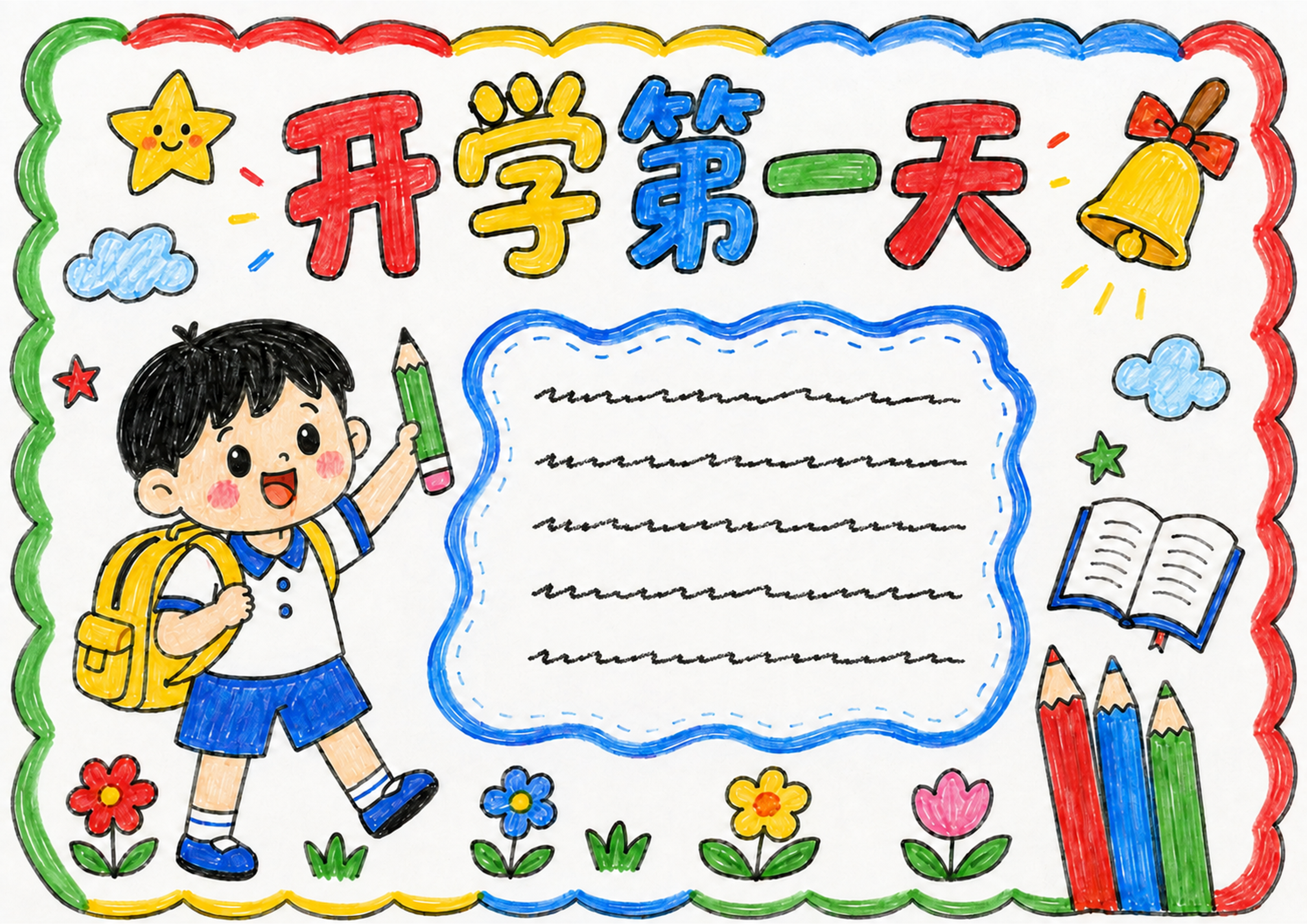 开学第一天｜男生版手抄报图片