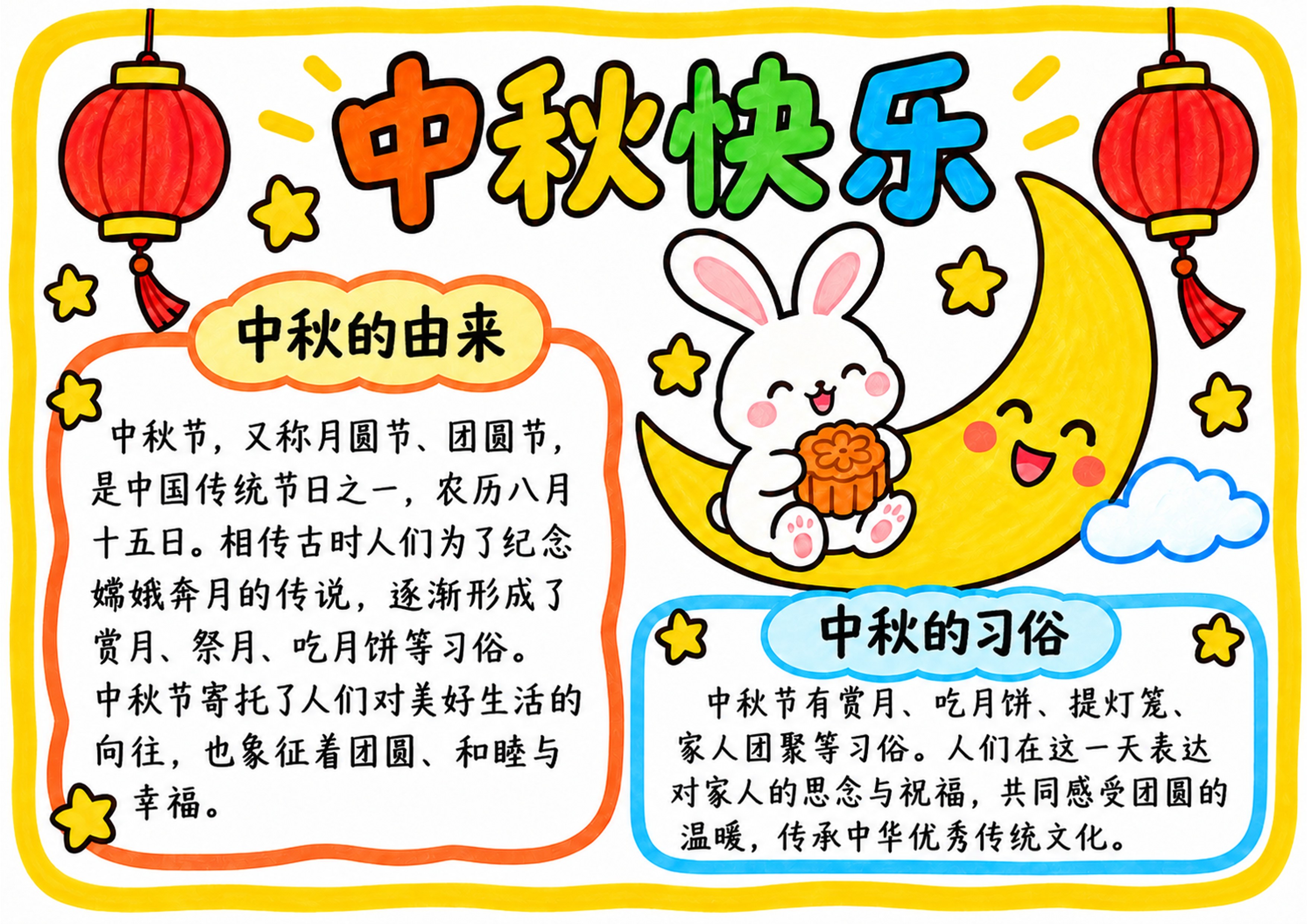 中秋节手抄报（低年级简洁版）手抄报图片