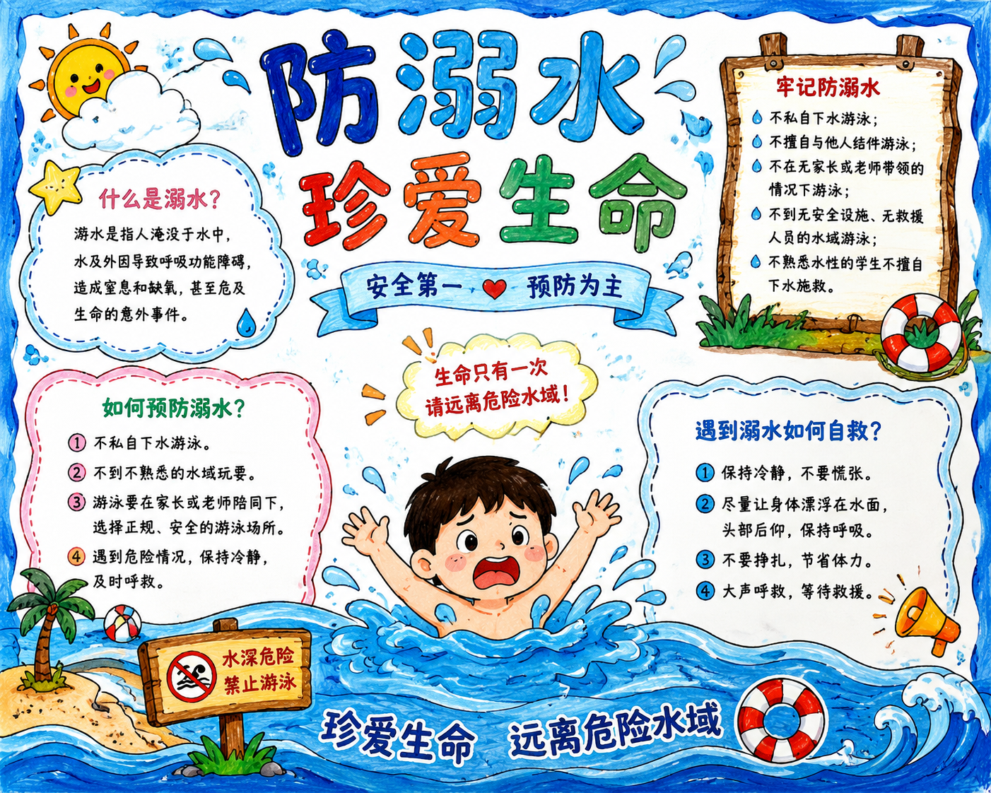 防溺水安全手抄报图片