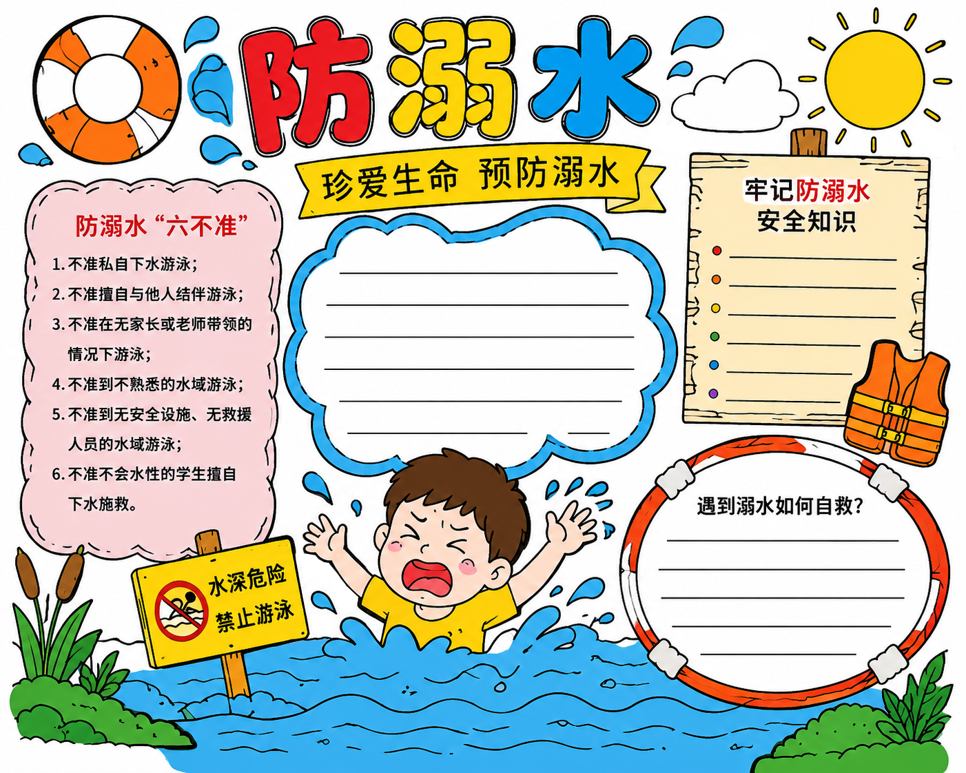防溺水安全手抄报图片