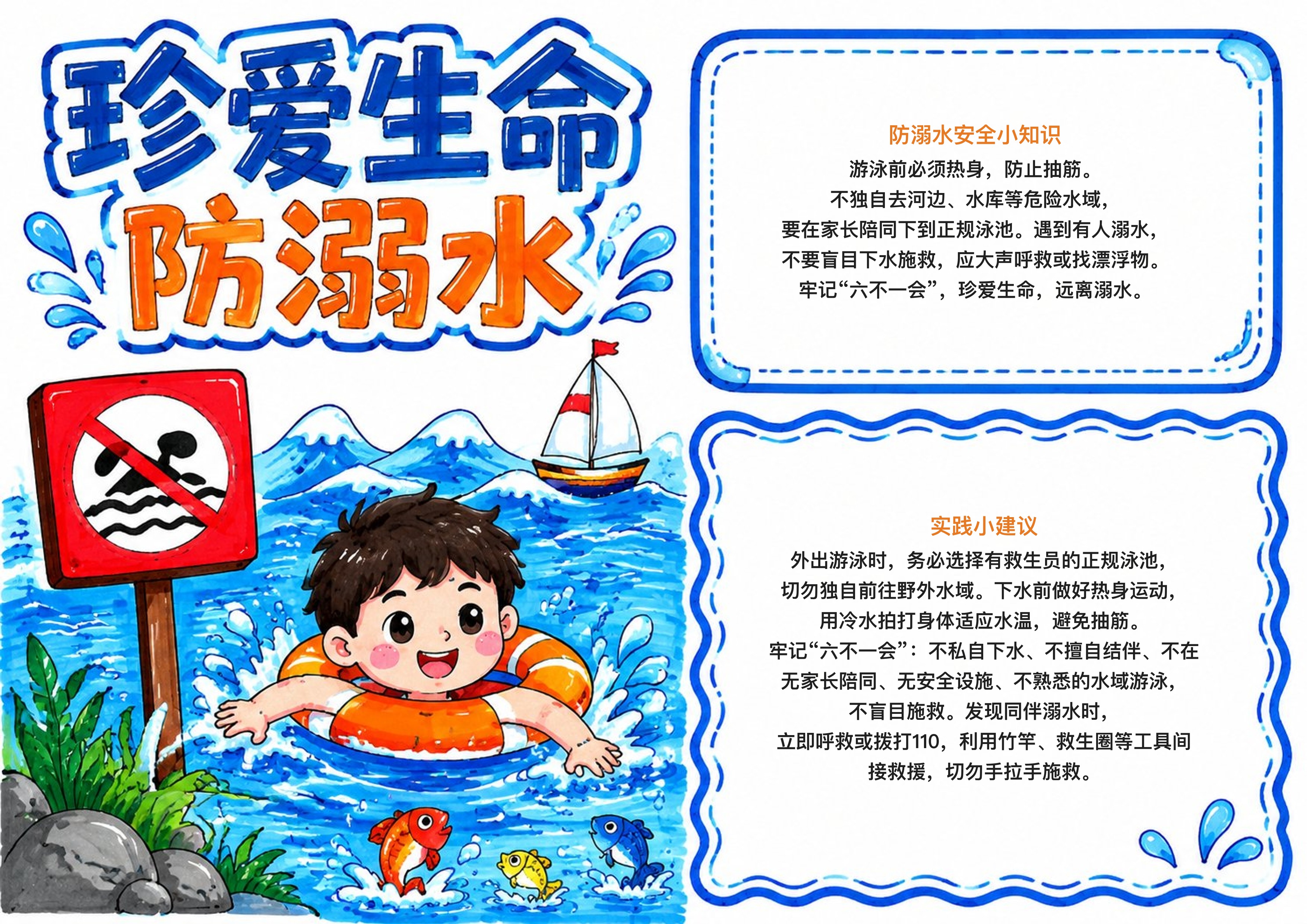 防溺水安全手抄报图片