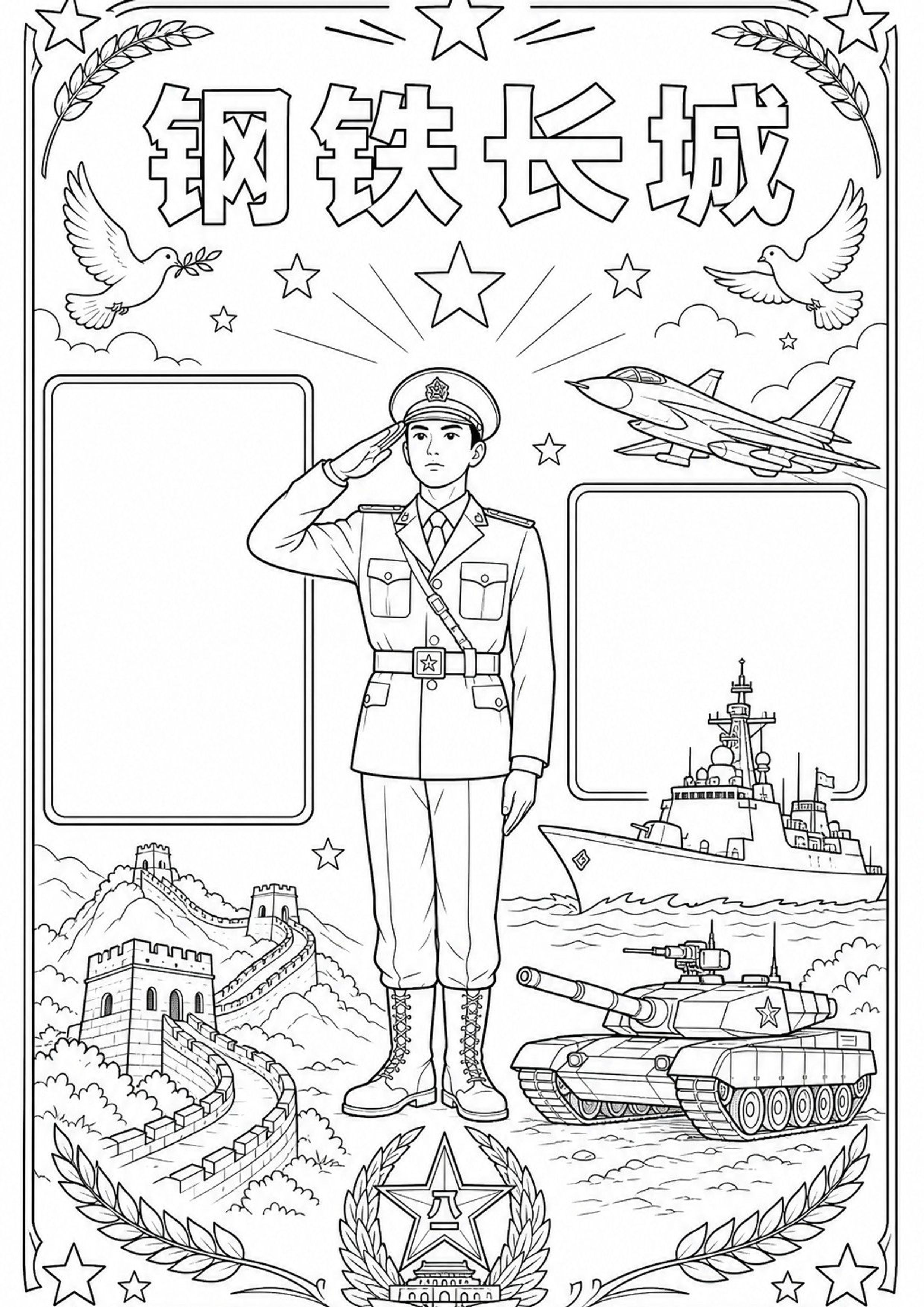八一建军节手抄报深线稿