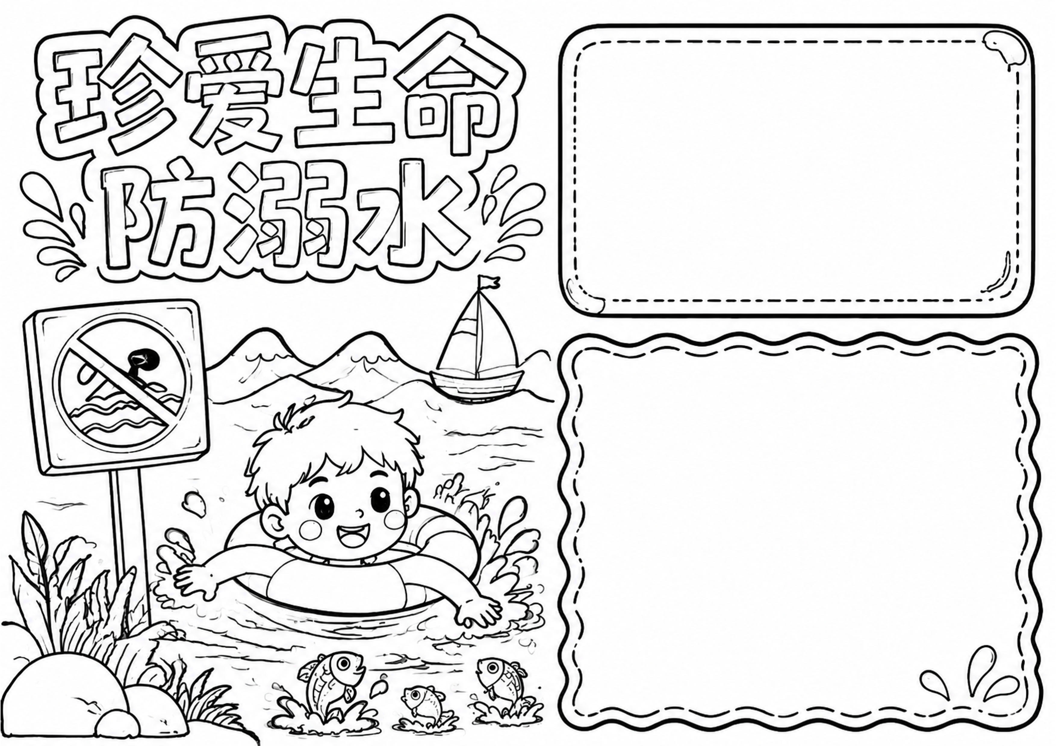 防溺水安全手抄报深线稿