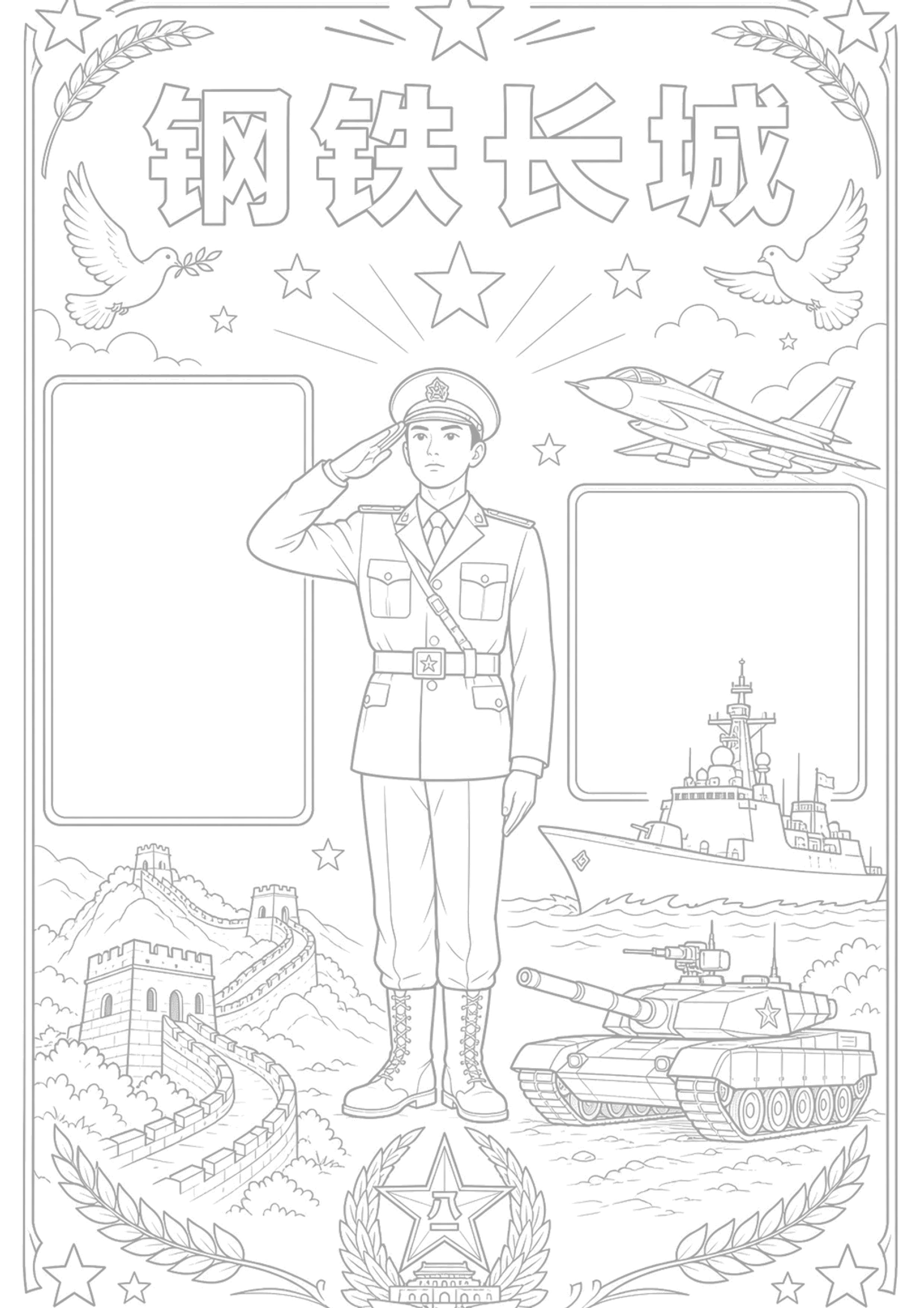八一建军节手抄报浅线稿