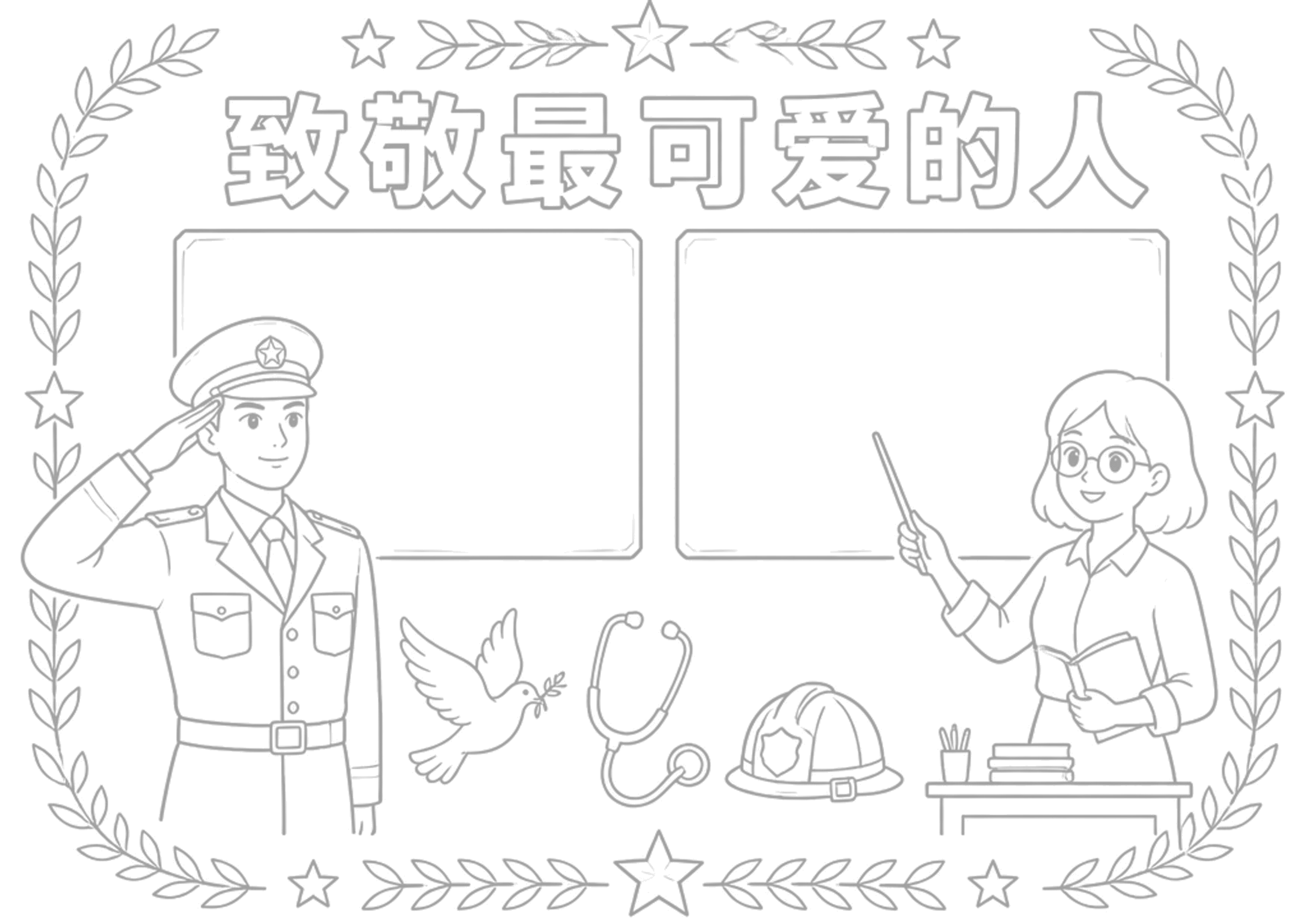 八一建军节手抄报浅线稿