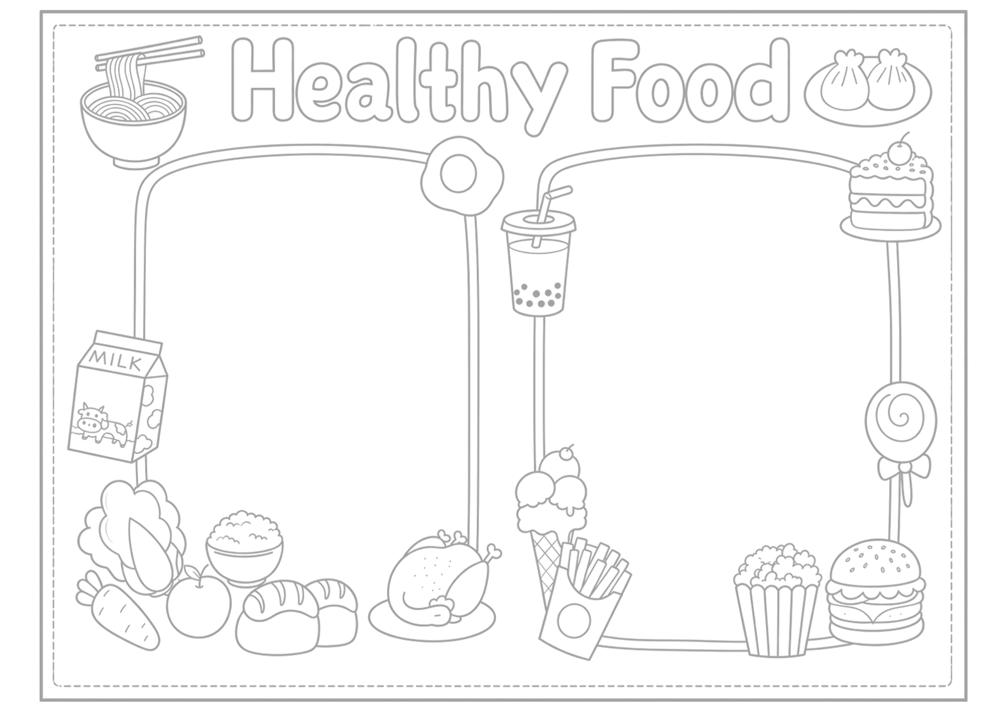 Healthy food｜三年级英语手抄报手抄报浅线稿