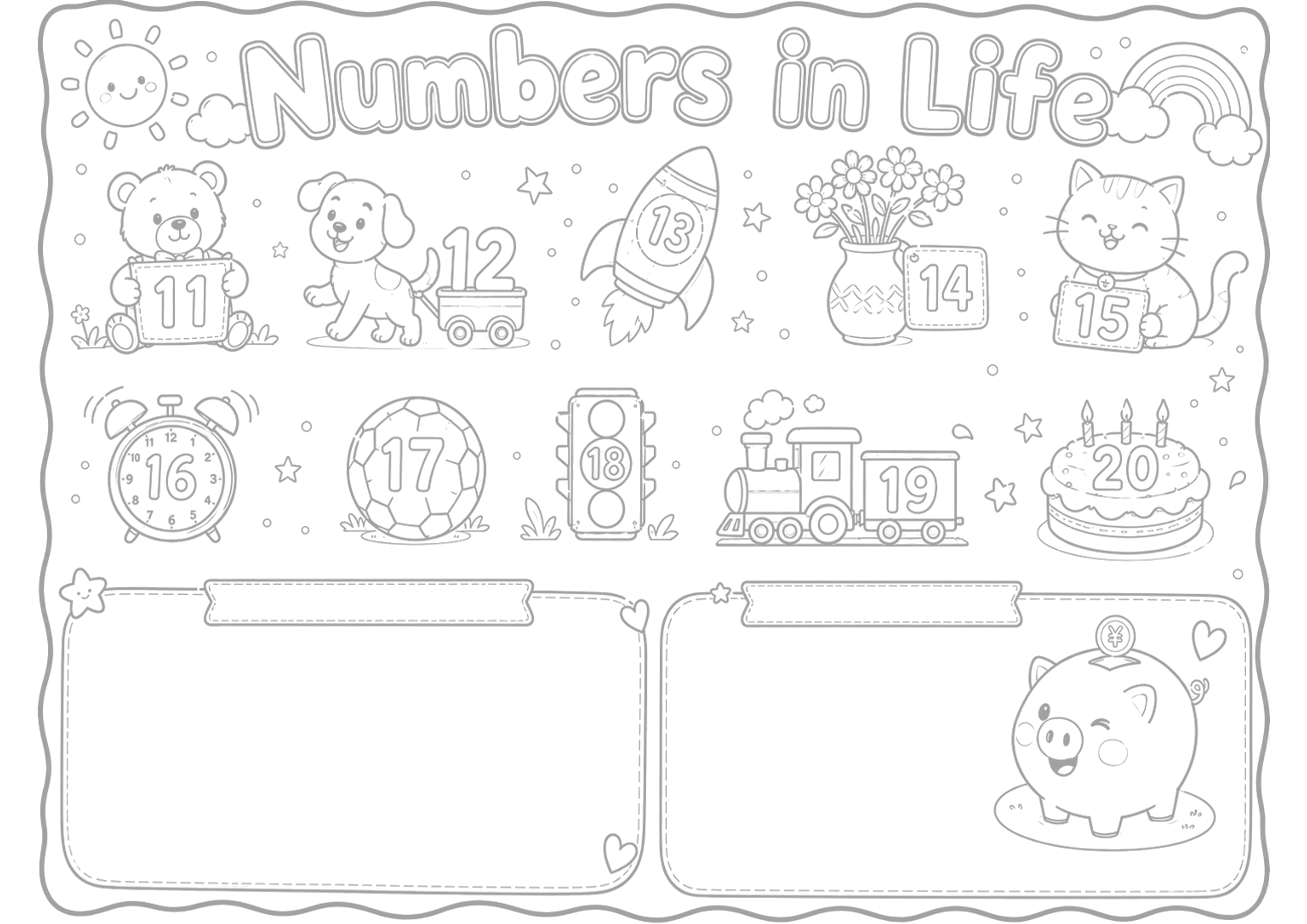 Numbers in life手抄报浅线稿