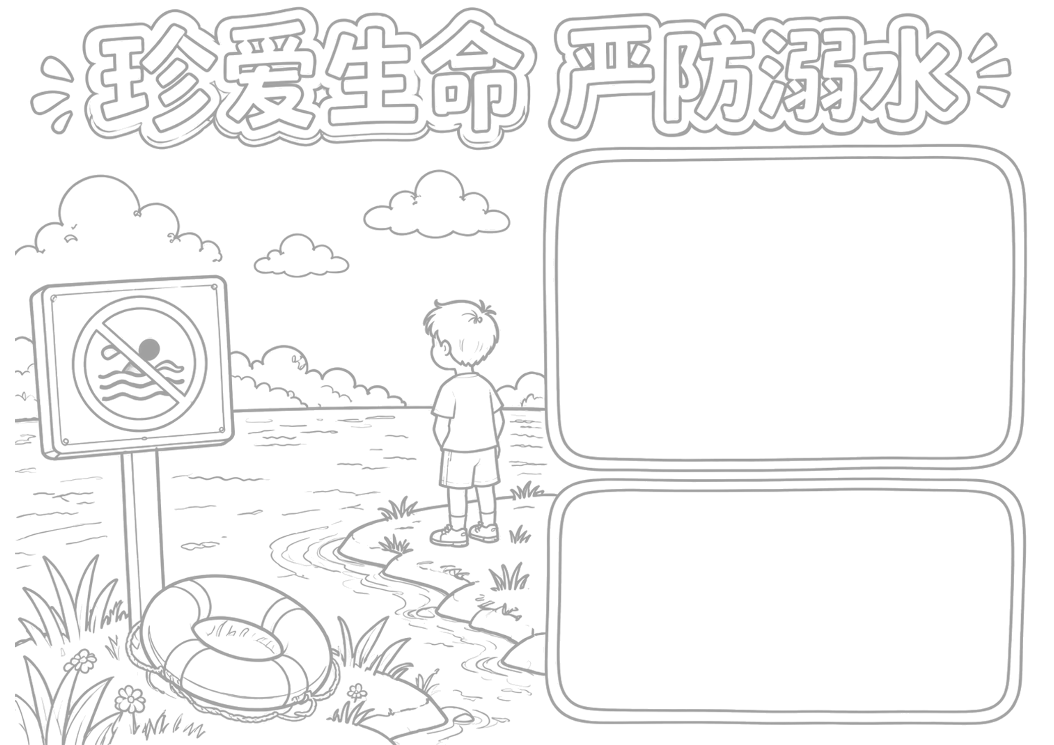 防溺水安全手抄报浅线稿