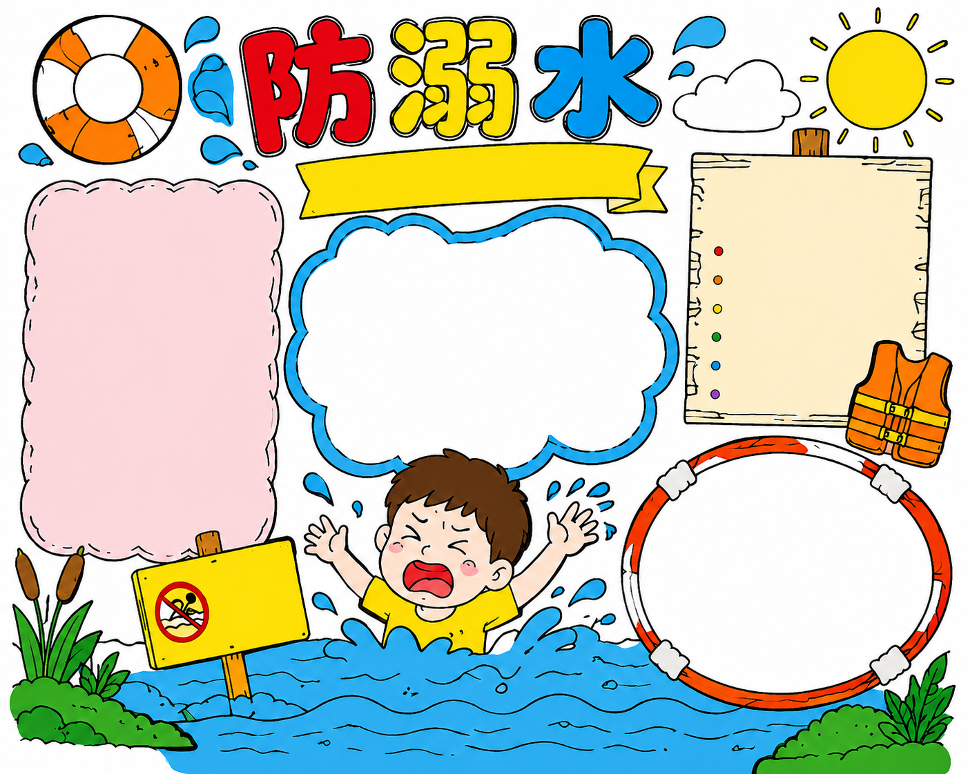 防溺水安全手抄报彩图无字