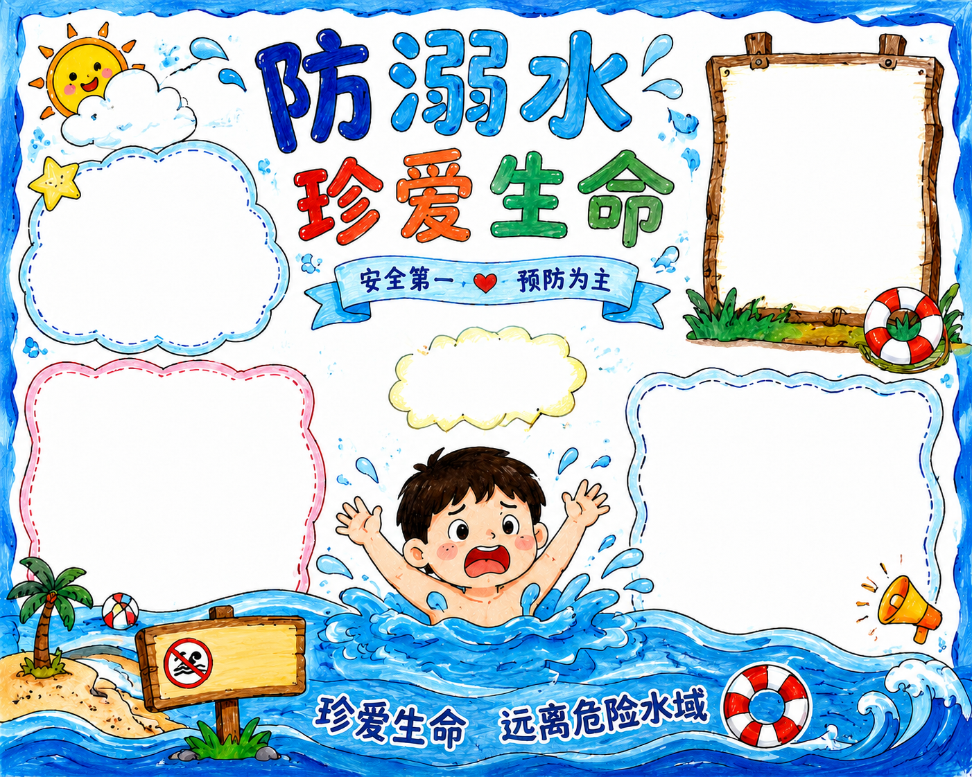 防溺水安全手抄报彩图无字